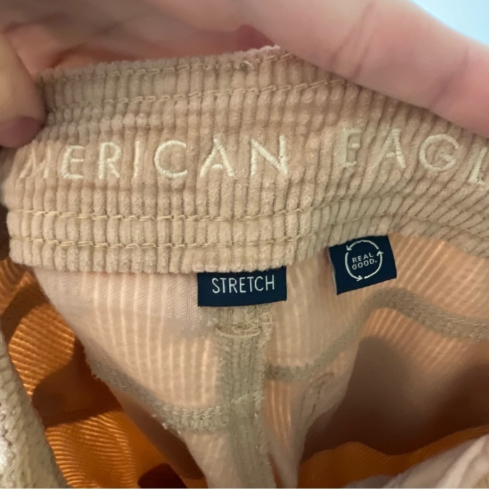 American Eagle Corduroy Pants Super High Rise Baggy Wide Leg Tan Size 000 Cargo - Picture 8 of 10